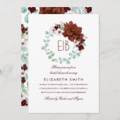 ブルゴーニュフラワーズリースエレガントブライダルシャワー 招待状 (正面/裏面)