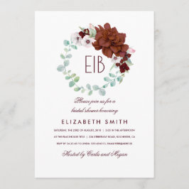 ブルゴーニュフラワーズリースエレガントブライダルシャワー 招待状