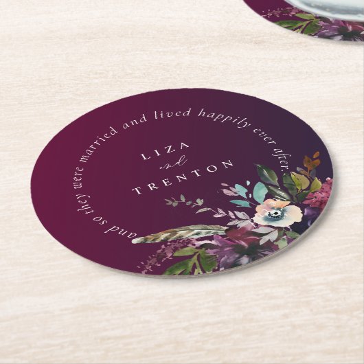 ブルゴーニュフローラが引用文の後ずっと幸せ結婚に ラウンドペーパーコースター (アングル)