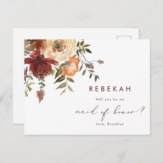 ブルゴーニュフローラが私のメイド・オブ・オーナー（花嫁付き添い人） インビテーションポストカード (正面/裏面)