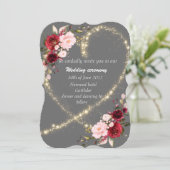 ブルゴーニュフローラとグリッターハート、結婚式の招待 招待状 (スタンド正面)