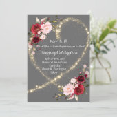 ブルゴーニュフローラとグリッターハート、結婚式の招待 招待状 (スタンド正面)