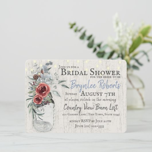 ブルゴーニュフローラとジャー素朴ブライダルシャワー 招待状 (スタンド正面)