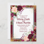 ブルゴーニュフローラと金ゴールドグリッター紙吹雪 招待状 (正面)