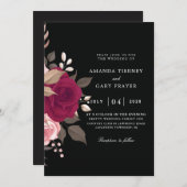 ブルゴーニュフローラと黒結婚式招待状 招待状 (正面/裏面)