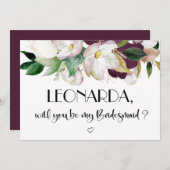 ブルゴーニュフローラは私のブライドメイドの提案になる 招待状 (正面/裏面)