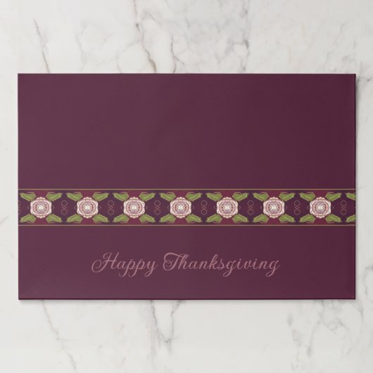 ブルゴーニュフローラアクセント付きデザイナー紙ランチョンマット ペーパーパッド (正面)