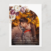 ブルゴーニュフローラアーチフォトウェディング日付を保存 ポストカード (正面)