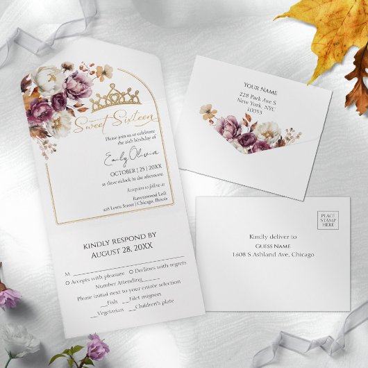 ブルゴーニュフローラアーチ秋スウィート16 オールインワン招待状