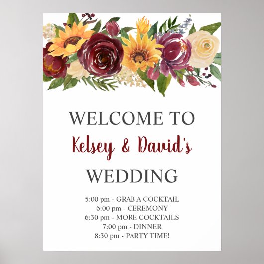 ブルゴーニュフローライエローサンフラワー結婚ズへようこそ ポスター (正面)