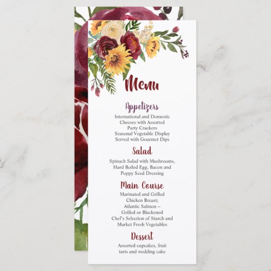ブルゴーニュフローライエローサンフラワー結婚ズ メニュー (正面/裏面)