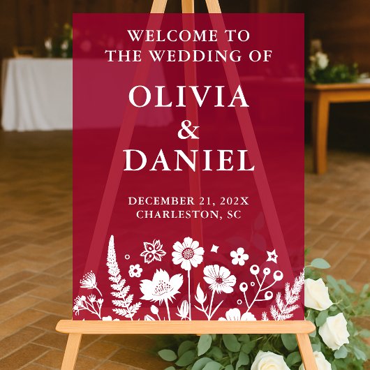 ブルゴーニュフローラウィンターウェディングウェルカム アクリルサイン