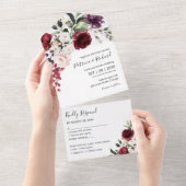 ブルゴーニュフローラウォーターカラーエレガントな結婚式 オールインワン招待状 (貼ってはがせる)