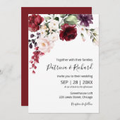 ブルゴーニュフローラウォーターカラーエレガントな結婚式 招待状 (正面/裏面)