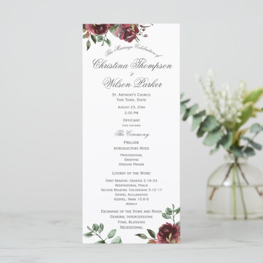 ブルゴーニュフローラウォーターカラーブーケ結婚式 プログラム (スタンド正面)