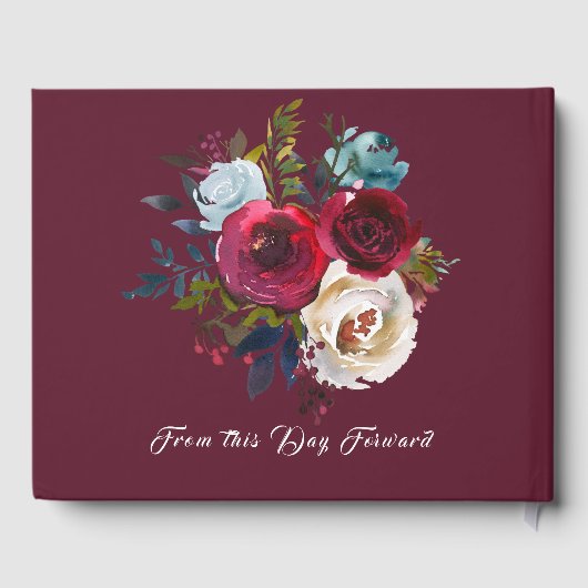 ブルゴーニュフローラウォーターカラーボホシック結婚ズ ゲストブック (裏面)