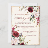 ブルゴーニュフローラウォーターカラー結婚金ゴールド 招待状 (正面)