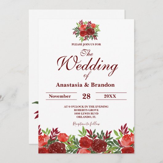 ブルゴーニュフローラウォーター結婚カラー 招待状 (正面/裏面)