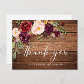 ブルゴーニュフローラウッドブライダルシャワーサンキュー ポストカード (正面/裏面)