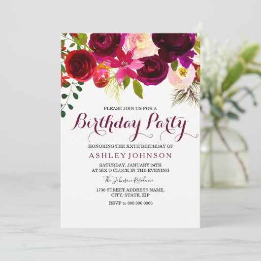 ブルゴーニュフローラウーマンズバースデーパーティー招待状 招待状 (スタンド正面)