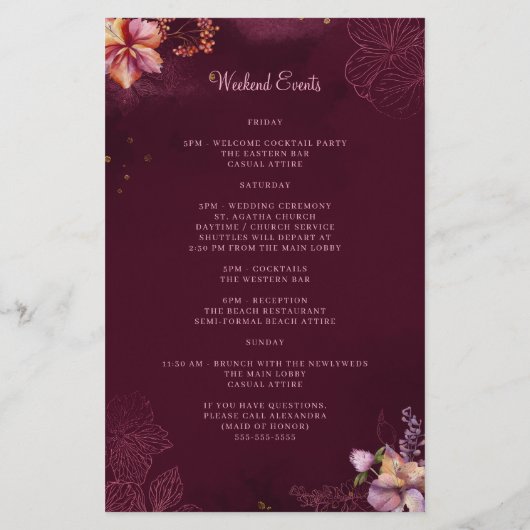 ブルゴーニュフローラエレガントなウェディングウェルカム旅程 (裏面)