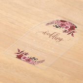 ブルゴーニュフローラエレガントな結婚式 アクリル招待状 (レイダウン)