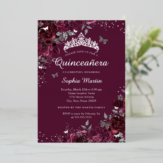 ブルゴーニュフローラエレガントシルバーキンセアニェラ 箔招待状 (立ち正面)