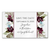 ブルゴーニュフローラエレガントダスティブルー日付を保存 マグネット名刺 (正面)