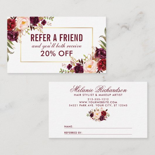 ブルゴーニュフローラエレガント金ゴールドフレームの参照 名刺 (正面/裏面)