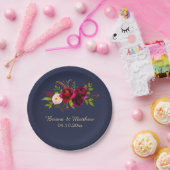 ブルゴーニュフローラオンネイビーブルー ペーパープレート (パーティー)