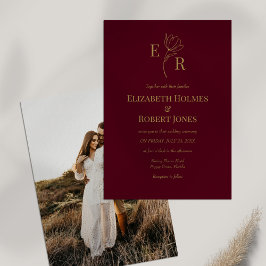 ブルゴーニュフローラカスタムモノグラム結婚フォト 招待状