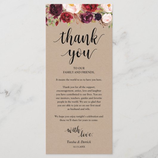 ブルゴーニュフローラクラフトプレイスセッティングサンキューカード プログラム (正面)