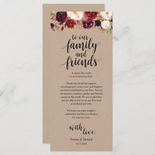 ブルゴーニュフローラクラフトプレイスセッティングサンキューカード プログラム (正面/裏面)