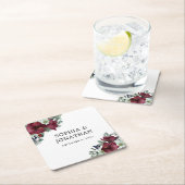 ブルゴーニュフローラクリスマステーマ冬の結婚式 スクエアペーパーコースター (インサイチュ)