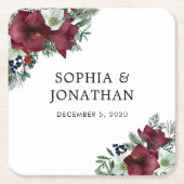 ブルゴーニュフローラクリスマステーマ冬の結婚式 スクエアペーパーコースター (正面)