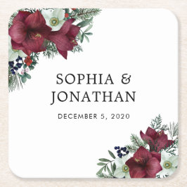 ブルゴーニュフローラクリスマステーマ冬の結婚式 スクエアペーパーコースター