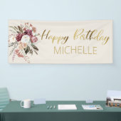 ブルゴーニュフローラクリーム金ゴールドハッピーバースデー 横断幕 (トレードショー)