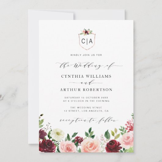 ブルゴーニュフローラクレスト結婚式招待状 招待状 (正面)