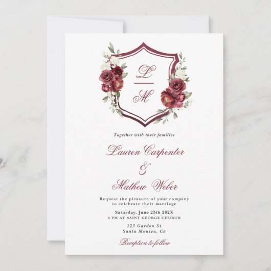 ブルゴーニュフローラクレスト結婚式招待状 招待状 (正面)