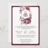 ブルゴーニュフローラクレストQRコードムスリム結婚ズ 招待状 (正面)