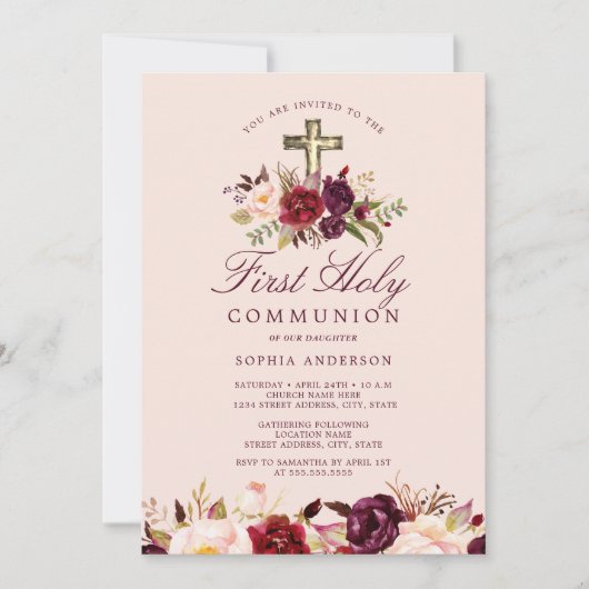 ブルゴーニュフローラクロスガールズファースト聖餐式 招待状 (正面)