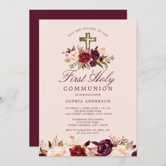 ブルゴーニュフローラクロスガールズファースト聖餐式 招待状 (正面/裏面)