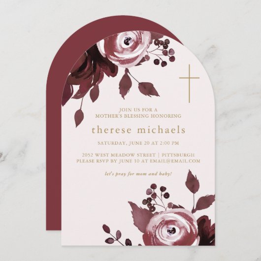 ブルゴーニュフローラクロスクリスチャン賛美母 招待状 (正面/裏面)