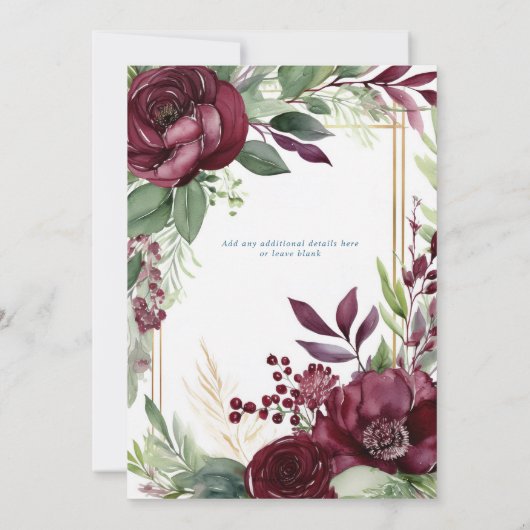 ブルゴーニュフローラグリーナリーボホ結婚式招待状 招待状 (裏面)