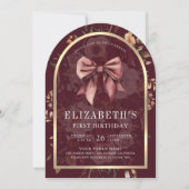 ブルゴーニュフローラコケットボウアーチファースト誕生日 招待状 (正面)