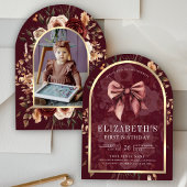 ブルゴーニュフローラコケットボウアーチファースト誕生日 招待状