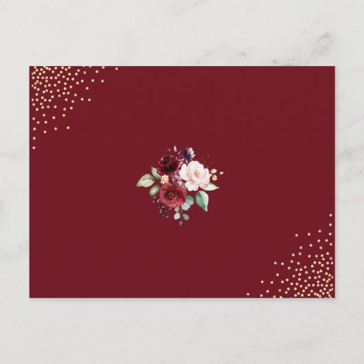 ブルゴーニュフローラゴールドフォイルウォーター結婚カラー インビテーションポストカード (裏面)