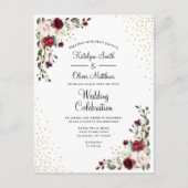 ブルゴーニュフローラゴールドフォイルウォーター結婚カラー インビテーションポストカード (正面)