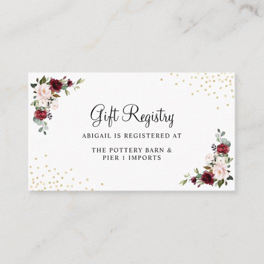 ブルゴーニュフローラゴールドフォイルシックなギフトレジストリ エンクロージャーカード (正面)