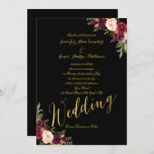 ブルゴーニュフローラゴールドフォイルブラック結婚式招待状 招待状 (正面/裏面)